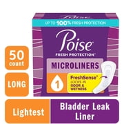 Poise Microliners Incontinence Panty Liners, 1 Drop Lightest Absorbency, Long, 50 Count