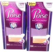 Poise Microliners incontinence panty liners, lightest absorbency, regular, 54 Count, (Pack of 2)