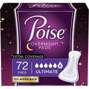 Poise Overnight Incontinence Pads, Ultimate Absorbency, 72 Count 2 Packs of 36 Packaging May Vary