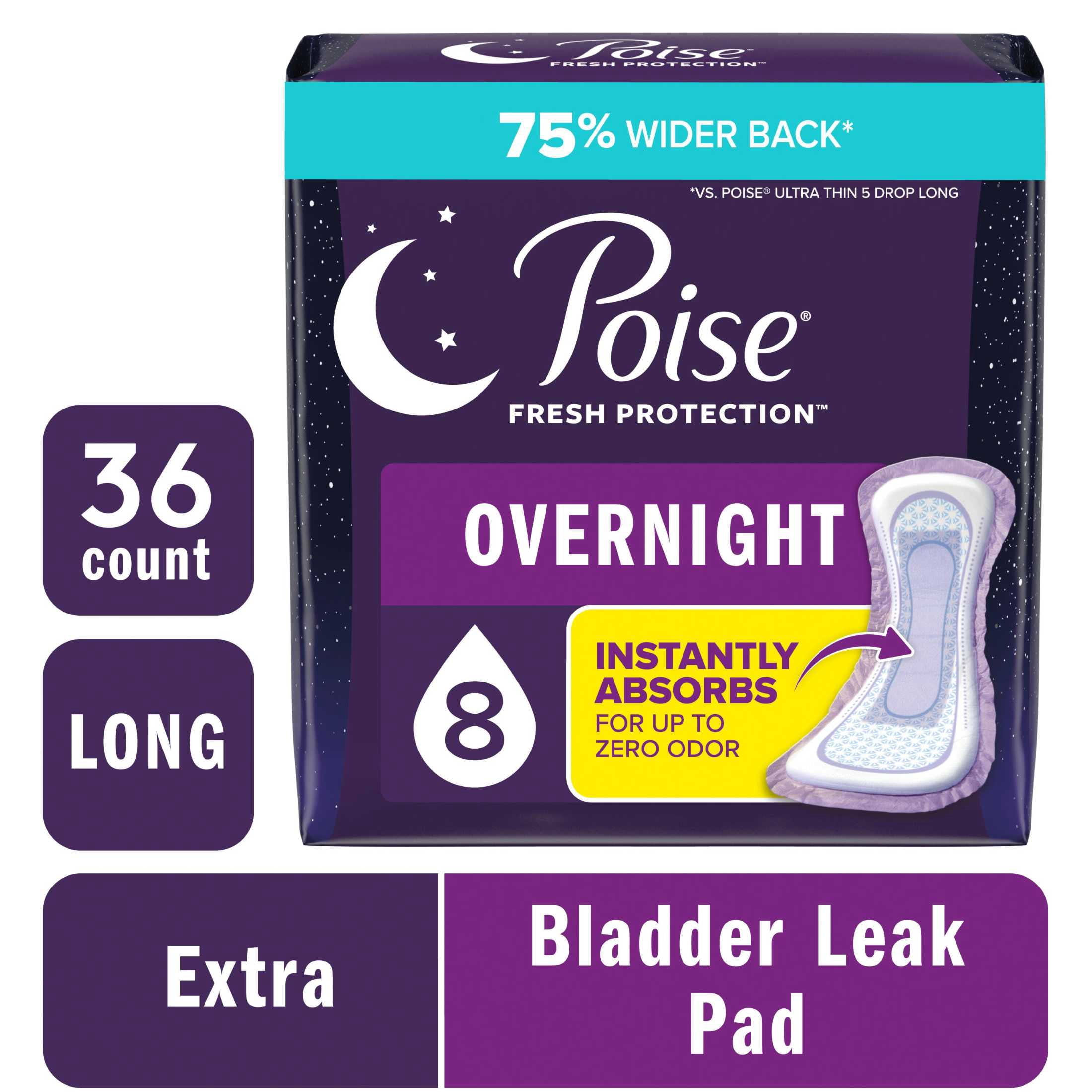 Poise Overnight Incontinence & Postpartum Pads for Bladder Leaks, 8 Drop Extra Coverage, 36 Count