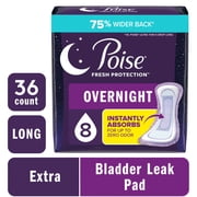 Poise Overnight Incontinence & Postpartum Pads for Bladder Leaks, 8 Drop Extra Coverage, 36 Count