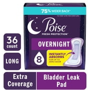 Poise Overnight Incontinence & Postpartum Pads for Bladder Leaks, 8 Drop Extra Coverage, 36 Count