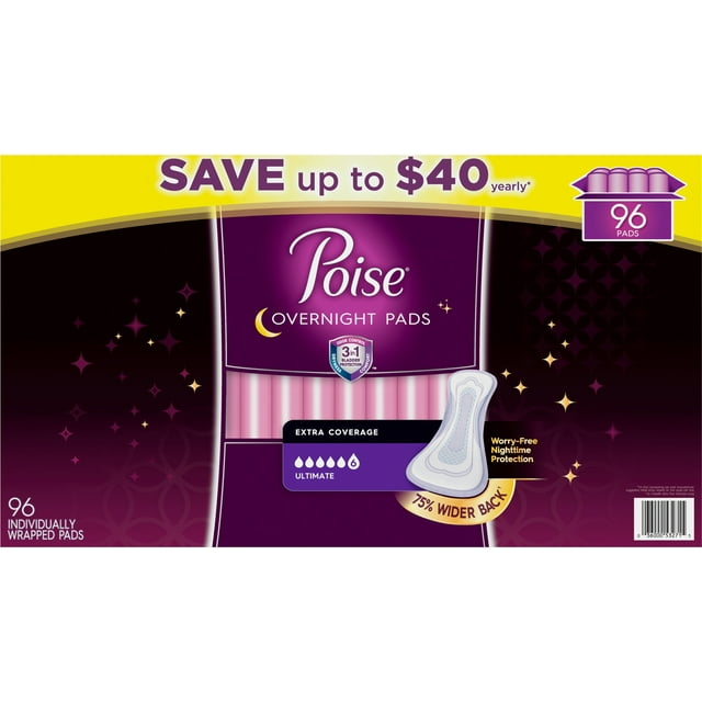 Poise Overnight Pads, Ultimate Extra Coverage Pad (96 ct.)