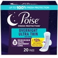 thumbnail image 1 of Poise Overnight Ultra Thin Incontinence Pads with Wings, 8 Drop Extra Absorbent, 20 Count, 1 of 13