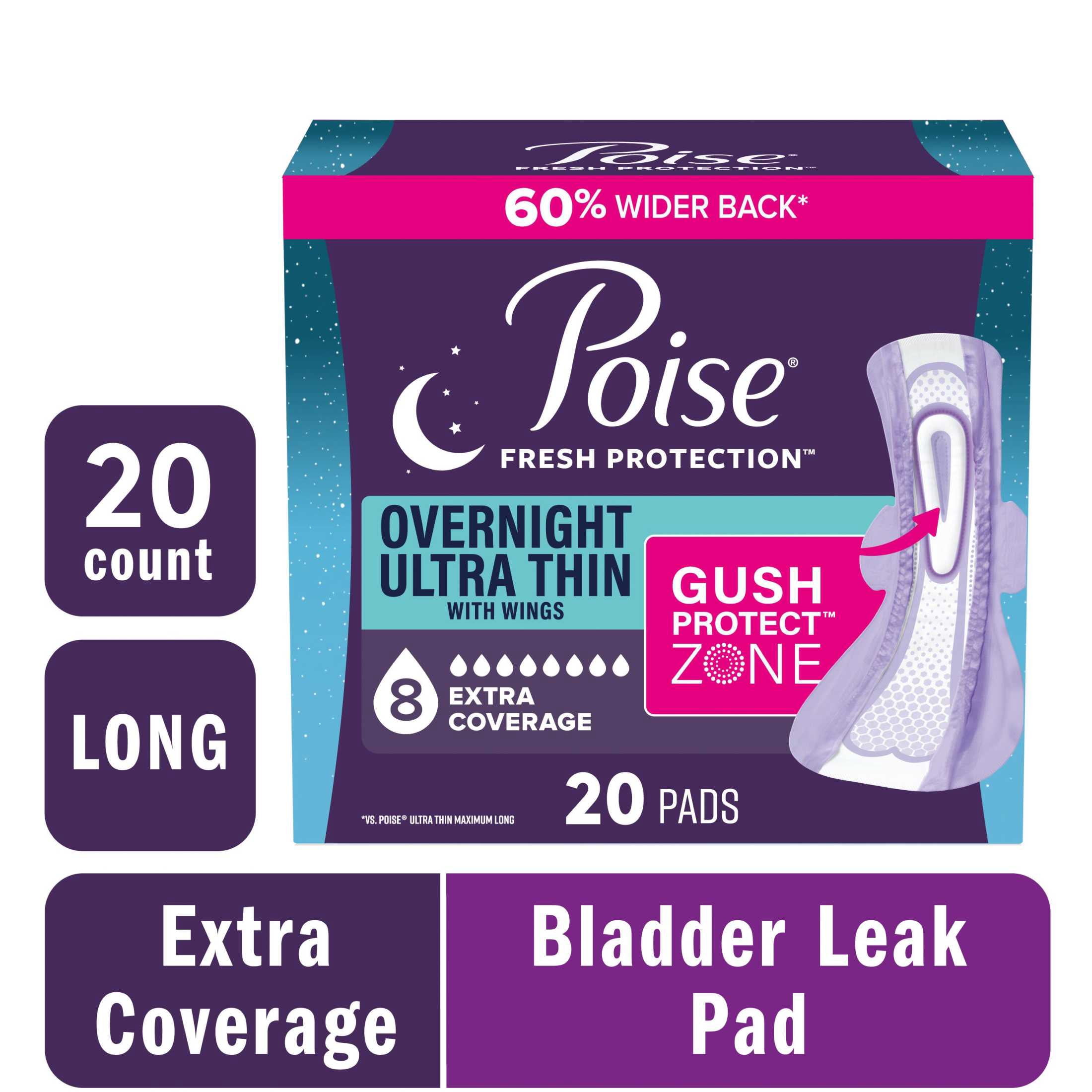 Poise Overnight Ultra Thin Incontinence Pads with Wings, 8 Drop, 20 ct ...