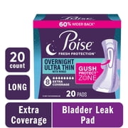 Poise Overnight Ultra Thin Incontinence Pads with Wings, 8 Drop Extra Absorbent, 20 Count