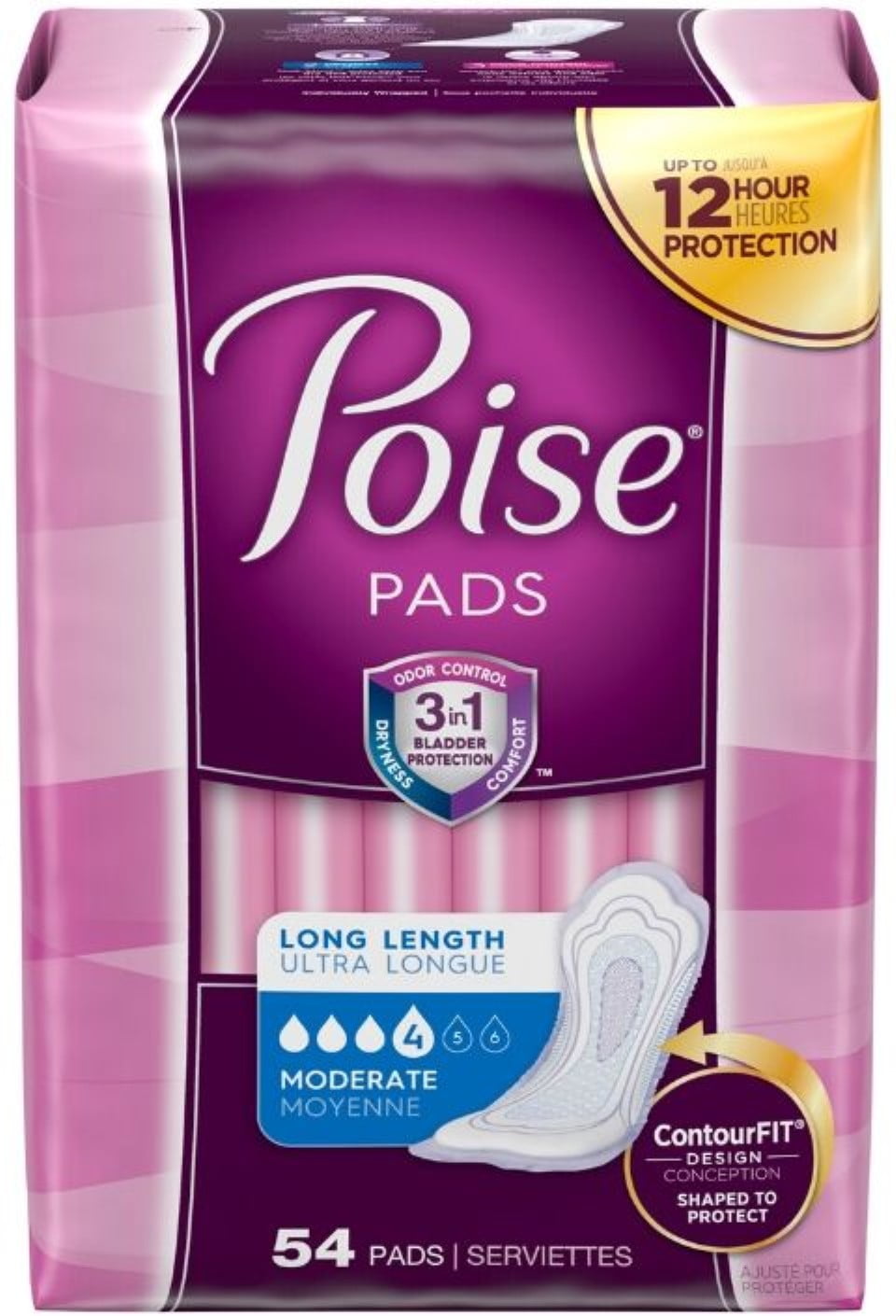 Poise Pads Moderate Absorbency Long 54 ea Pack of 4