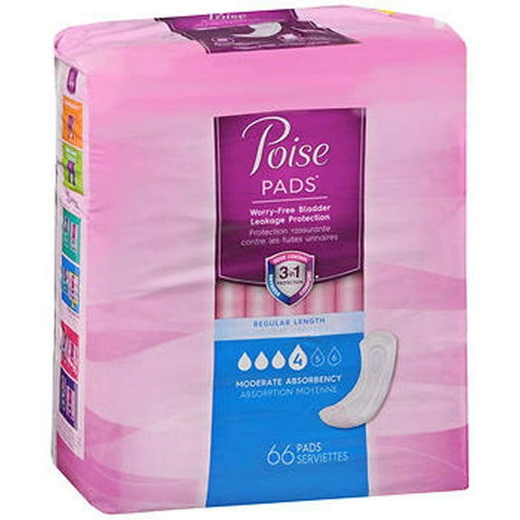 Poise Pads Regular Length Moderate Absorbency - 2 pks of 66