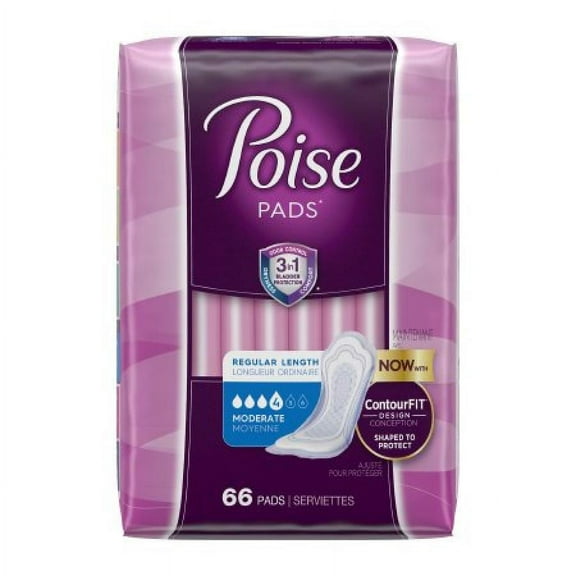 Poise Pads Regular, Moderate Absorbency, One Size Fits Most (10.47 Inch Length), 66 Count