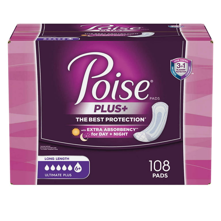 Poise Incontinence Pads for Women, 6 Drop, Ultimate Absorbency, Long, 27Ct  