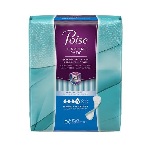 Poise Thinshape Incontinence Pads, Moderate Absorbency, Regular, 66 Count