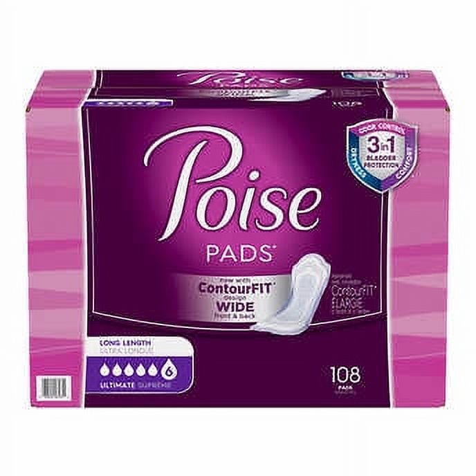 Poise Ultimate Absorbency Pads ContourFIT Long Length Count=108