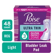Poise Ultra Thin Incontinence Pads, 3 Drop Light Absorbency, Regular Length, 48 Count