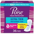 thumbnail image 1 of Poise Ultra Thin Incontinence Pads, 5 Drop Maximum Absorbency, Long Length, 36 Count, 1 of 8