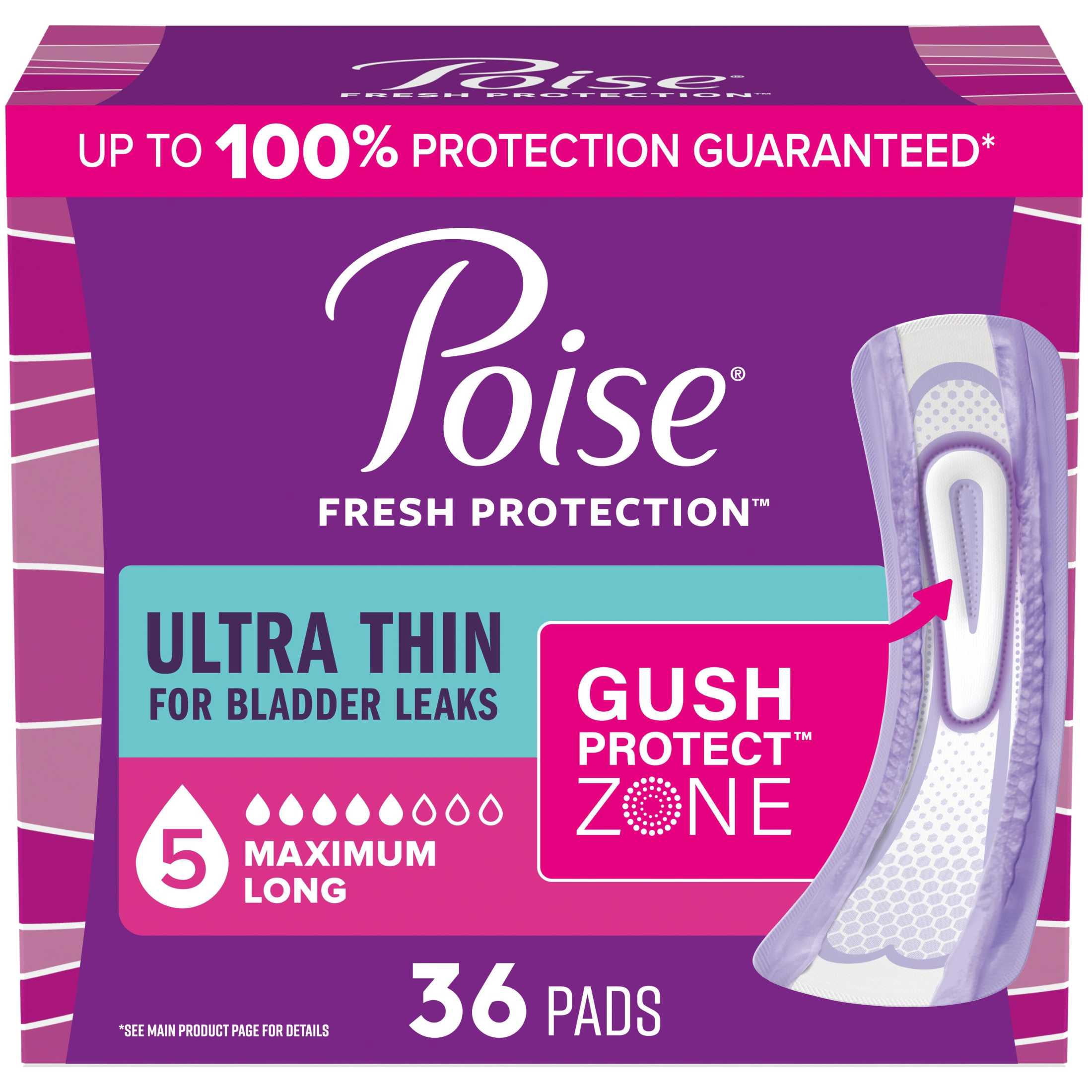 Poise Ultra Thin Incontinence Pads, 5 Drop Maximum Absorbenc