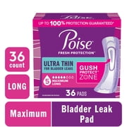 Poise Ultra Thin Incontinence Pads, 5 Drop Maximum Absorbency, Long Length, 36 Count