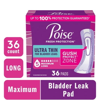 Poise Ultra Thin Incontinence Pads, 5 Drop Maximum Absorbency, Long Length, 36 Count