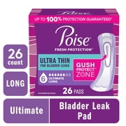 Poise Ultra Thin Incontinence Pads, 6 Drop Ultimate Absorbency, Long Length, 26 Count