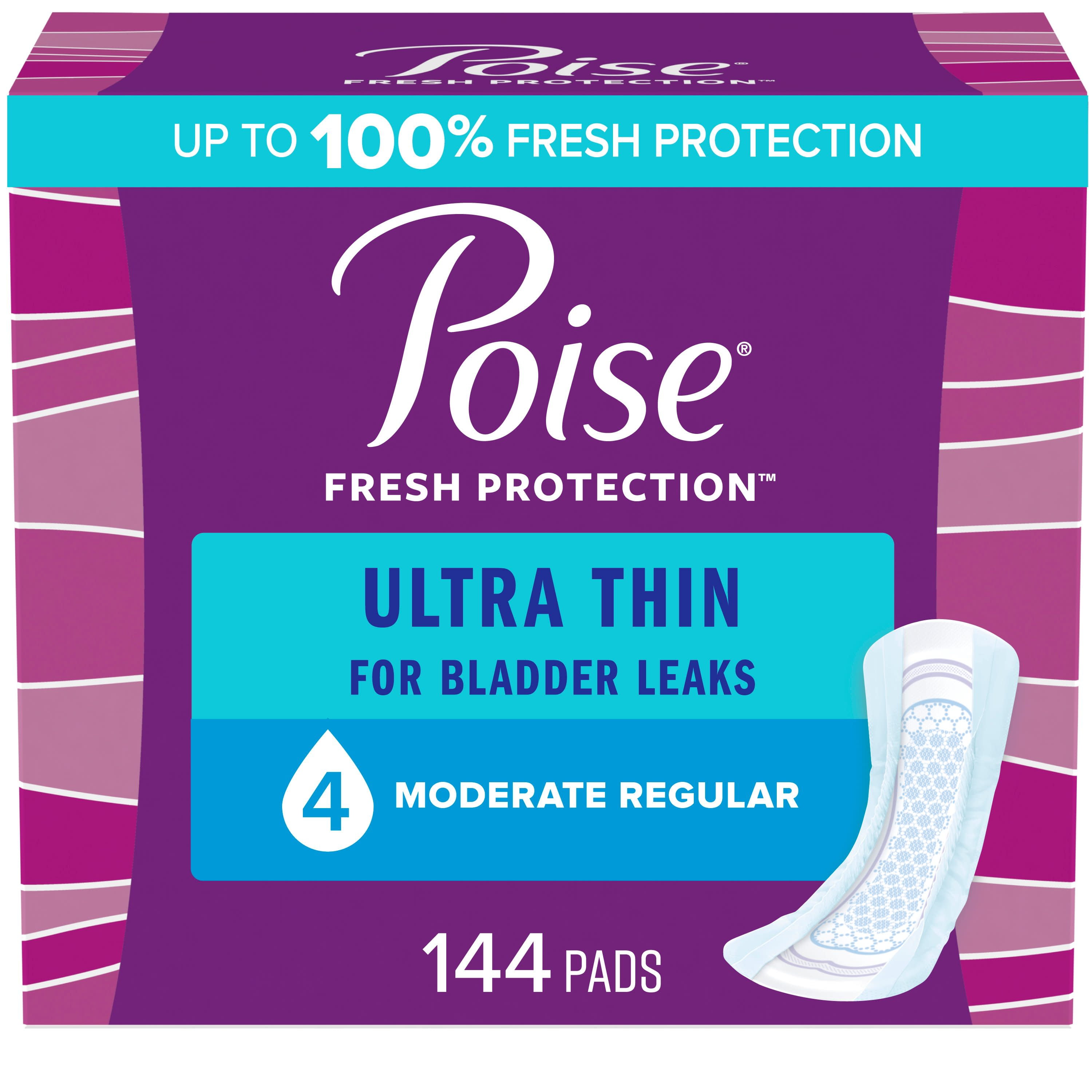 Poise Ultra Thin Incontinence Pads for Women, 4 Drop, Moderate Absorbency,  Regular, 60Ct
