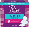 thumbnail image 1 of Poise Ultra Thin Incontinence Pads for Women, with Wings, 3 Drop, Maximum Absorbency, Long, 34Ct, 1 of 8