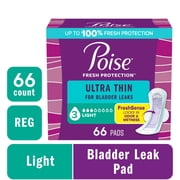 Poise Ultra Thin Incontinence Pads with Wings, 3 Drop Light Absorbency, 66 Count