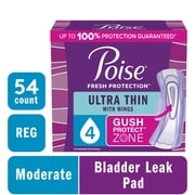 Poise Ultra Thin Incontinence Pads with Wings, 4 Drop Moderate Absorbency, 54 Count