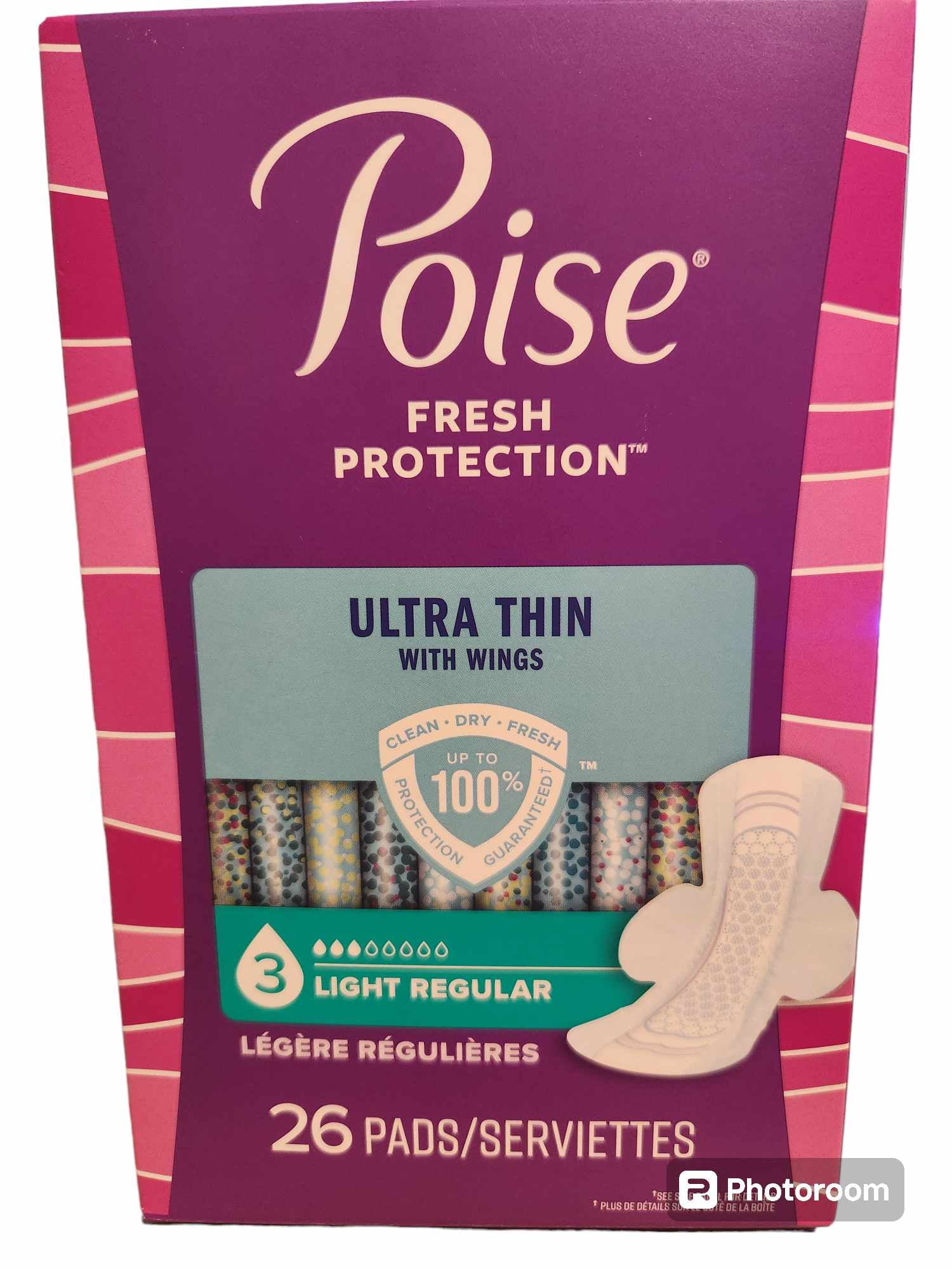 Poise, Ultra Thin Incontinence Pads with Wings Light Absorbency Bladder