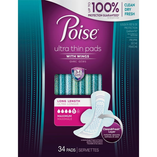 Poise Ultra Thin Incontinence Pads with Wings & Postpartum Incontinence