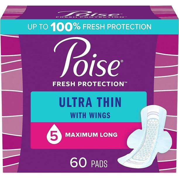 Poise Ultra Thin Incontinence Pads with Wings & Postpartum Incontinence Pads, 5 Drop Maximum
