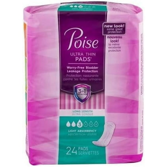 Poise Ultra Thin Pads, Long Length, Light Absorbency, 24 Count, 2 Pack ...