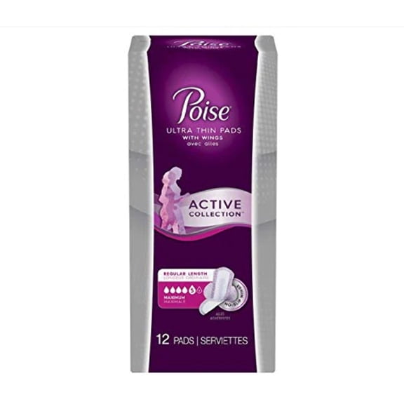 Poise Ultra Thin Pads with Wings Active Collection (Maximum - 12 Pads)