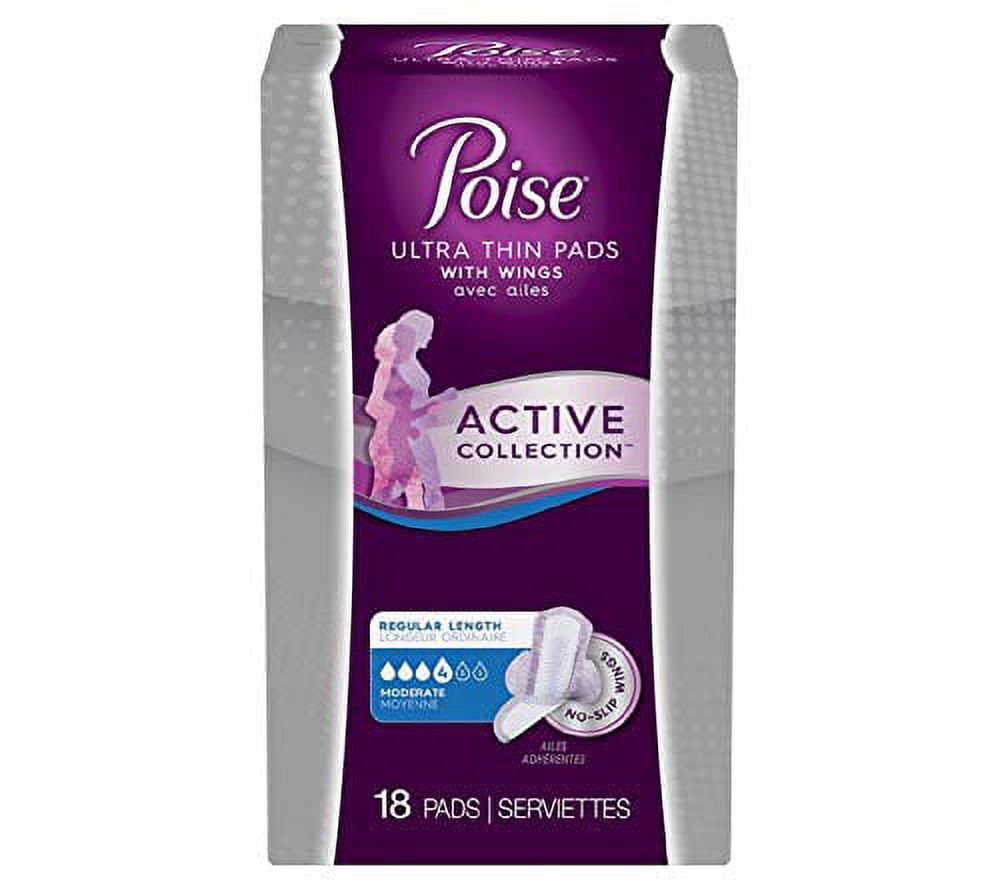 Poise Ultra Thin Pads with Wings Active Collection (Moderate 18 Pads
