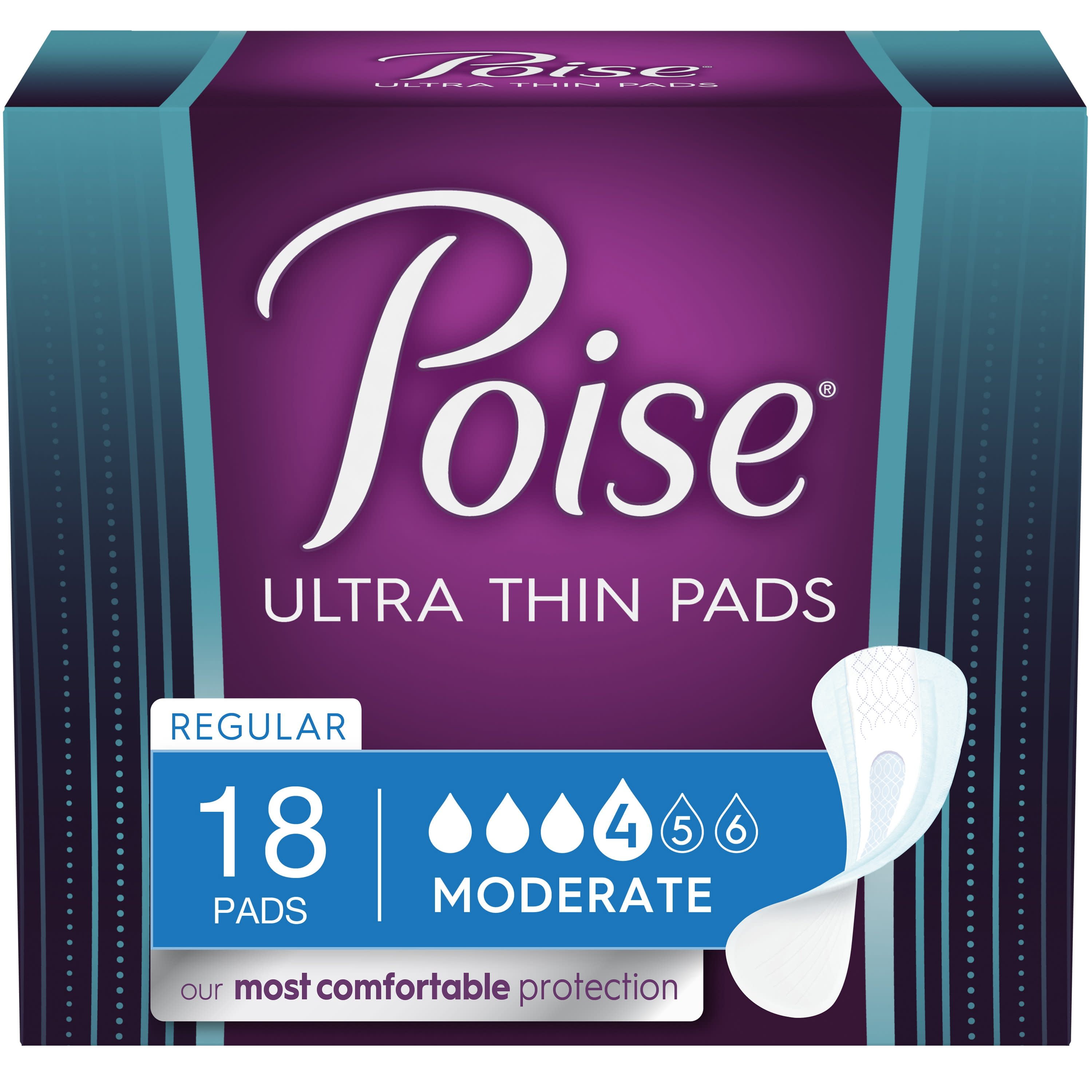 Poise Ultra Thin Postpartum Incontinence Pads, Moderate Absorbency, Regular Length, 18 Count