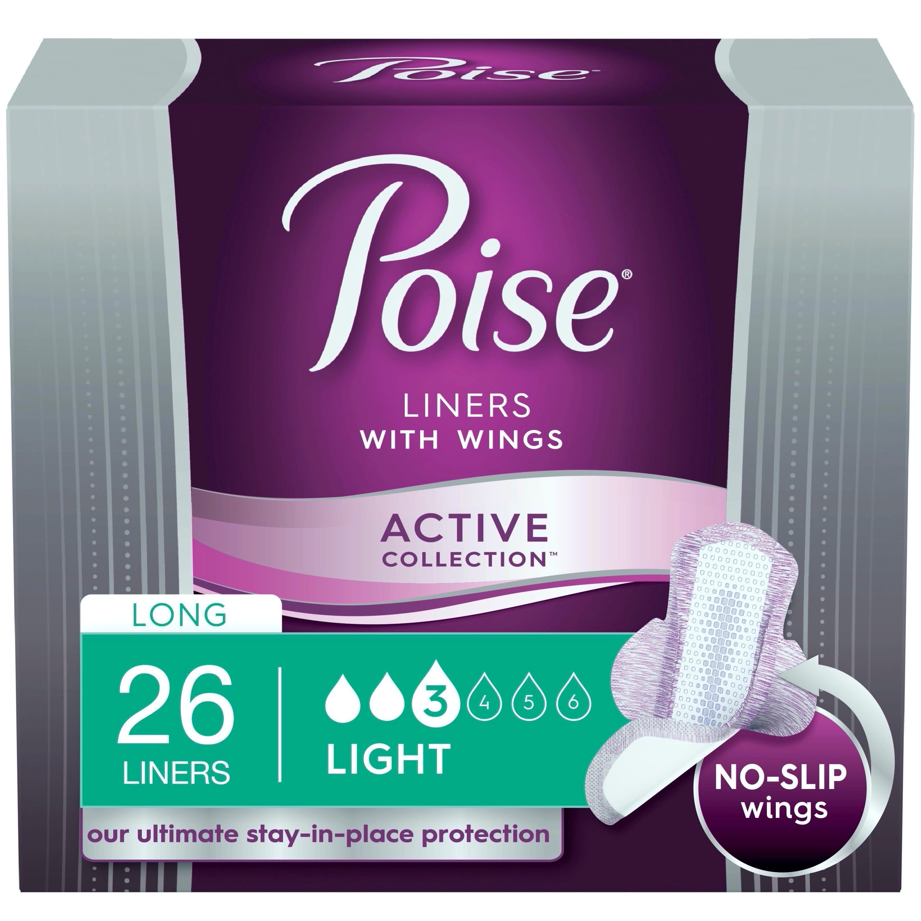 Poise Ultra Thin Women's Light - Long Postpartum Incontinence Liners with  Wings, 26 Count 