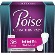 Poise Ultra Thin Womens Maximum - Long Postpartum Incontinence Pads, 36 Count