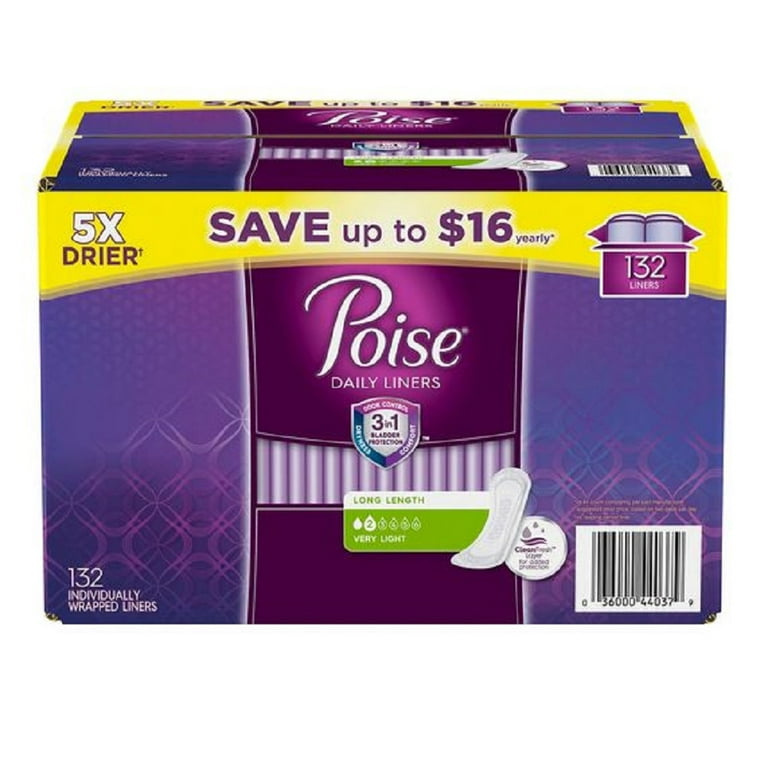 Poise Very Light Absorbency Long Incontinence Panty Liners 132 Ct