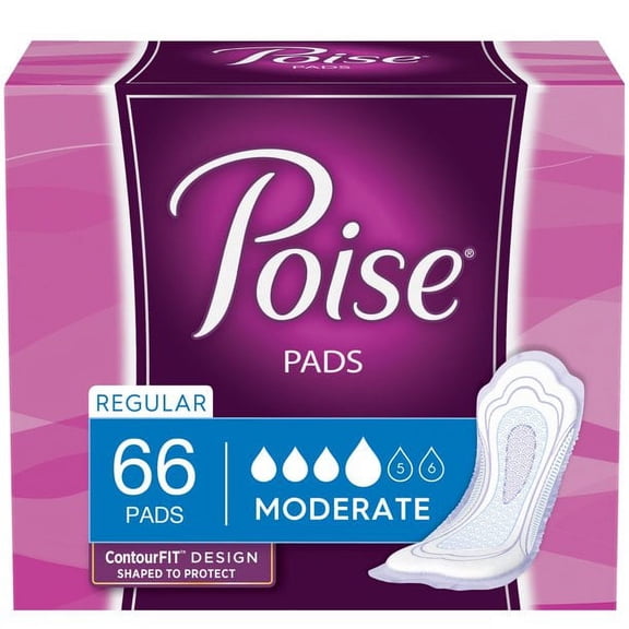 Poise Women's Moderate, Regular Postpartum Incontinence Pads, 66 Count