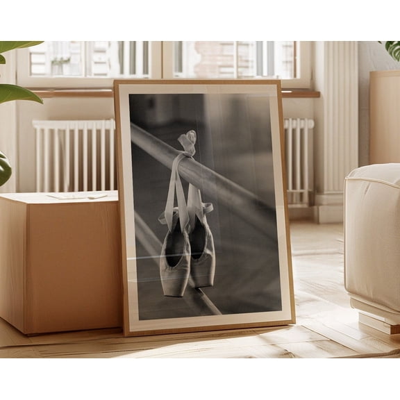 Poised For Performance Print, Ballet Pointe Shoes Waiting In The Wings Wallart, Elegant Dance Photography, Wall Art, Modern Wall Decor, 24x36 UNFRAMED