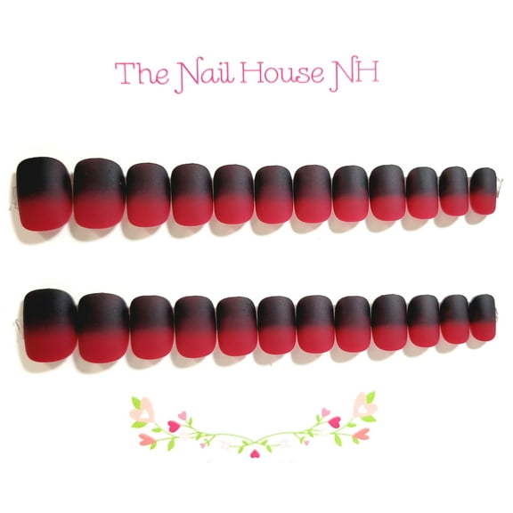 Poison Apple Matte Ombre Narrow Width Extra Short Squoval Press On Nails - 24 Pieces - Artificial Nail Kit