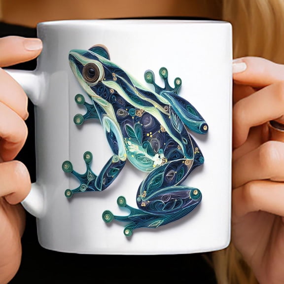 Poison Dart Frog Illustration Mug | Colorful Tropical Amphibian Ceramic Mug, Morning Coffee Cup