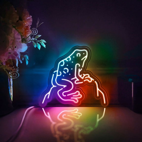 Poison Dart Frog, Jungle Led Light Box, Dimmable Neon-Like Light Signs USB Power for Wall Decor Bedroom Decoration, Color Flow Effect (WxH) 16"x14"
