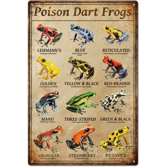 Poison Dart Frog Vintage Metal Tin Sign 12x8inch Retro Metal Plaque Poster Wall Art Decor Tin Sign for DIY Bar Club Restaurant Cafe Home Living Dining Room Office