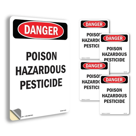 Poison Hazardous Pesticide OSHA Danger Vinyl Decal Label 18 Inch x 12 Inch - 5 Pack