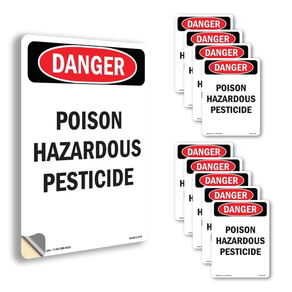 Poison Hazardous Pesticide OSHA Danger Vinyl Decal Label 5 Inch x 3.5 Inch - 10 Pack