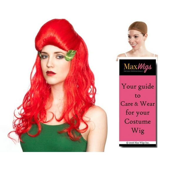 Poison Ivy Beehive Color Red - Enigma Wigs Women's Villain Classic Thurman Bundle with Wig Cap, MaxWigs Costume Wig Care Guide