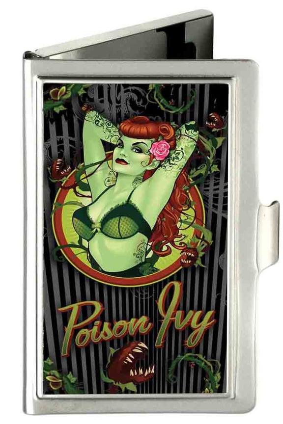 Poison Ivy Bombshell Pose Stripe Fcg Black Gray Greens Reds Business Card Business Card Holder