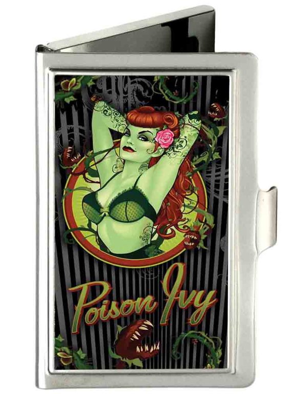 Poison Ivy Bombshell Pose Stripe Fcg Black Gray Greens Reds Business Card Business Card Holder