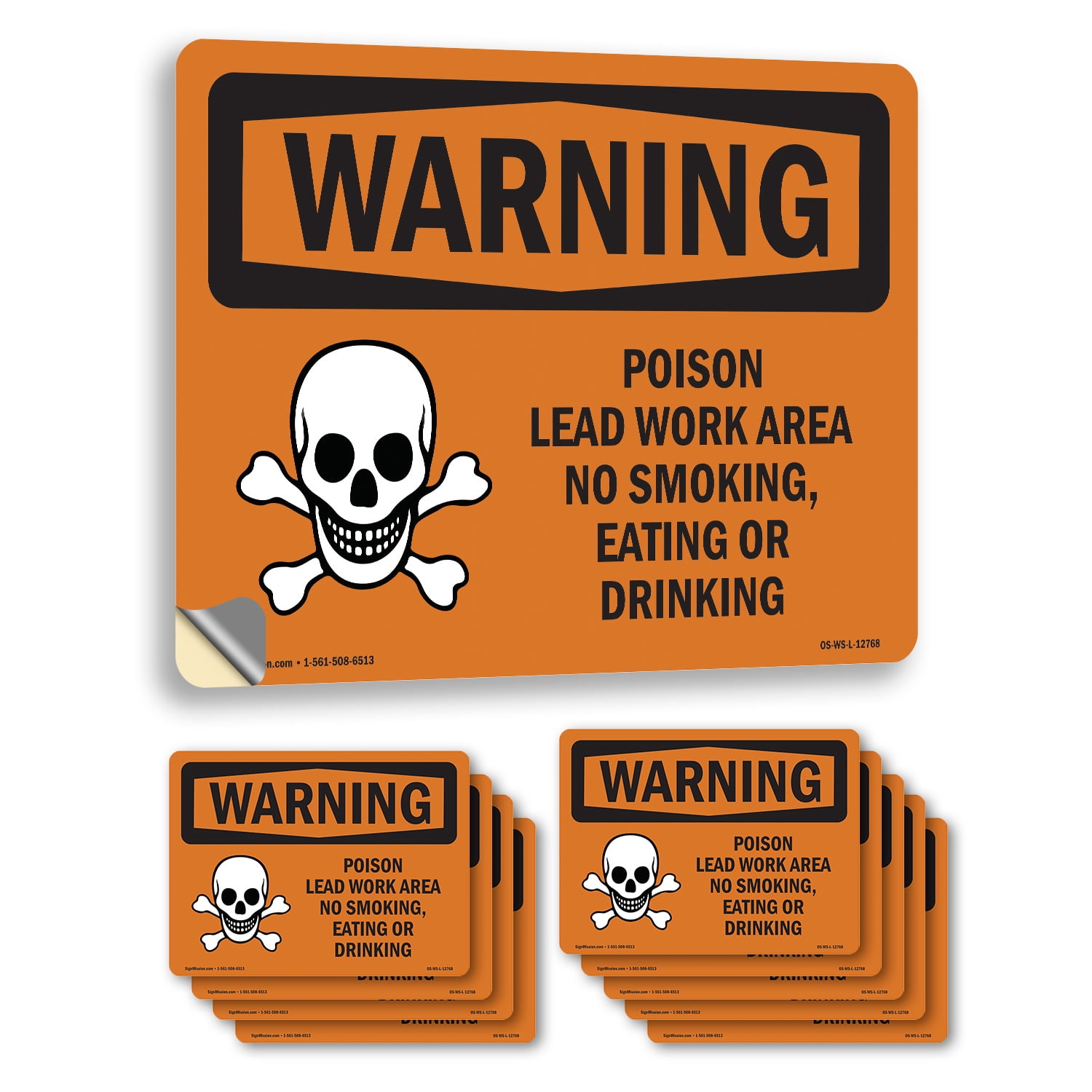 Lead Poison Sticker Poison Lead Work Area No Smoking Eating OSHA WARNING Vinyl Decal Label ...