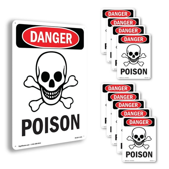 Poison OSHA Danger Rigid Plastic Sign 10 Inch x 7 Inch - 10 Pack