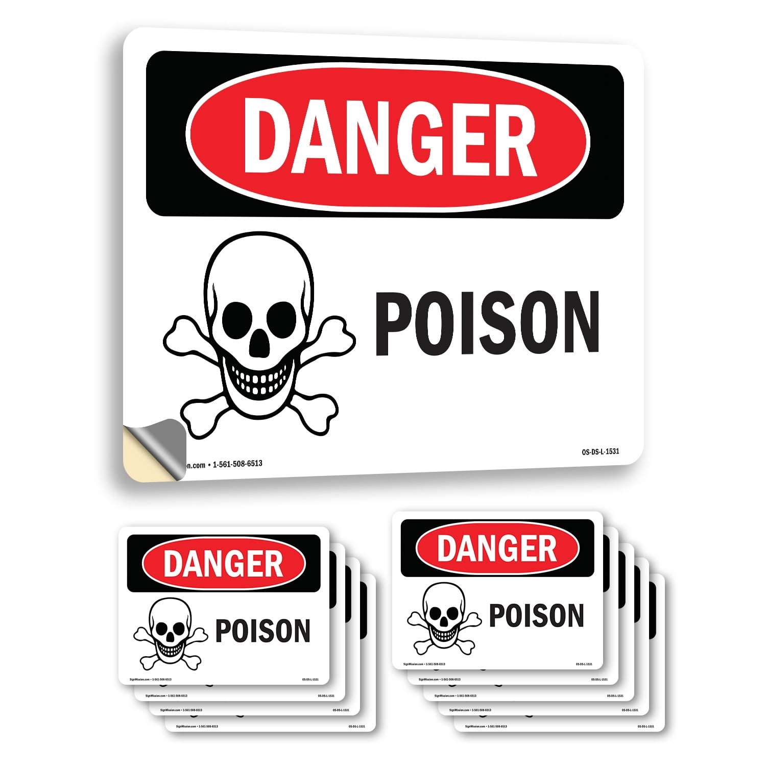 Poison Tag Poison OSHA Danger Vinyl Decal Label 14 Inch x 10 Inch - 10 Pack ...